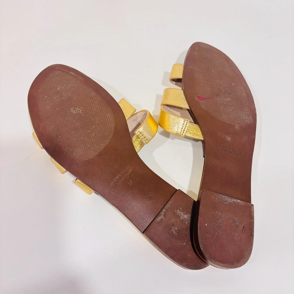 ZARA Brown & gold‎ flat sandals - Picture 3 of 6